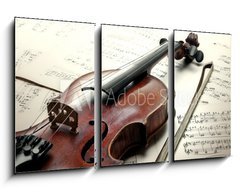 Obraz 3D tdln - 90 x 50 cm F_BS63221798 - Old scratched violin with sheet music. Vintage style.