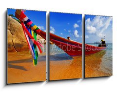 Obraz 3D tdln - 90 x 50 cm F_BS6382475 - Traditional Thai Longtail boat on the beach - Tradin thajsk Longtail lo na pli