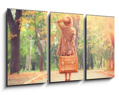 Obraz   Redhead girl with suitcase in the autumn park., 90 x 50 cm