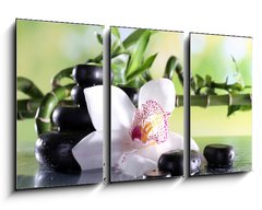 Obraz 3D tdln - 90 x 50 cm F_BS71191786 - Spa stones and white orchid on table on natural background