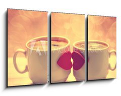 Obraz 3D tdln - 90 x 50 cm F_BS71449240 - Two coffee cups with red hearts as a kissing lips