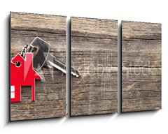 Obraz 3D tdln - 90 x 50 cm F_BS72381127 - Symbol of the house with silver key on vintage wooden background