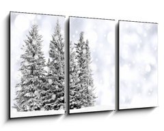 Obraz 3D tdln - 90 x 50 cm F_BS73206614 - Snowy trees with twinkling silver background and snowflakes - Zasnen stromy s blikajcm stbrnm pozadm a snhov vloky