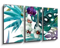 Obraz 3D tdln - 90 x 50 cm F_BS74294366 - pattern orchid hibiscus leaves watercolor tropics