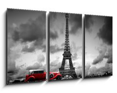 Obraz 3D tdln - 90 x 50 cm F_BS76327230 - Effel Tower, Paris, France and retro red car. Black and white - Effel Tower, Pa, Francie a retro erven auto. ern a bl
