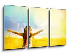Obraz 3D tdln - 90 x 50 cm F_BS77938326 - Free Happy Woman Enjoying Nature. Beauty Girl Outdoor.