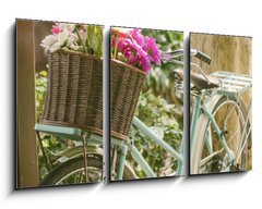 Obraz   Vintage bicycle with flowers in basket, 90 x 50 cm