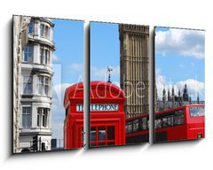 Obraz 3D tdln - 90 x 50 cm F_BS78676038 - Telephone box, Big Ben and double decker bus in London