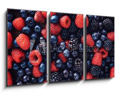 Obraz 3D tdln - 90 x 50 cm F_BS78821273 - blueberies, raspberries and black berries shot top down - blueberies, maliny a ern bobule zastelen shora dol