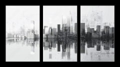 Obraz 3D tdln - 90 x 50 cm F_BS796484552 - Digital cityscape with dots creating modern urban skyline