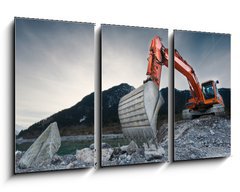 Obraz 3D tdln - 90 x 50 cm F_BS81423741 - heavy organge excavator with shovel standing on hill with rocks