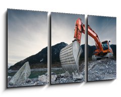 Obraz 3D tdln - 90 x 50 cm F_BS81423741 - heavy organge excavator with shovel standing on hill with rocks - tk varhany rypadlo s lopatou stojc na kopci s kameny