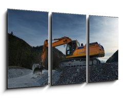 Obraz 3D tdln - 90 x 50 cm F_BS81767537 - sideview of huge orange shovel excavator digging in gravel - bon pohled na obrovsk bagr oranov lopaty kopn trku