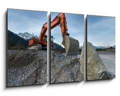 Obraz 3D tdln - 90 x 50 cm F_BS81767561 - huge shovel excavator standing on gravel hill with stone rock