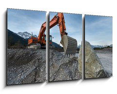 Obraz 3D tdln - 90 x 50 cm F_BS81767561 - huge shovel excavator standing on gravel hill with stone rock - obrovsk lopatov rypadlo stojc na trkovm kopci s kamennou sklou