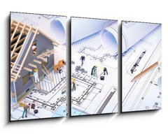 Obraz 3D tdln - 90 x 50 cm F_BS81873311 - house under construction on blueprints - building project