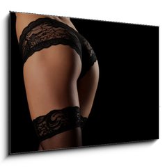 Obraz 1D - 100 x 70 cm F_E105502360 - Back view of beautiful female bottom in lacy panties and nylon stockings