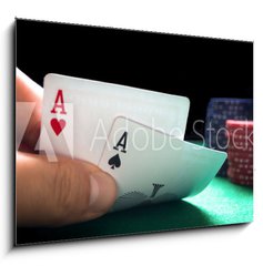 Obraz 1D - 100 x 70 cm F_E123037306 - Zwei Asse beim Texas Holdem Poker.