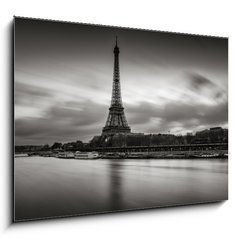 Obraz 1D - 100 x 70 cm F_E125899767 - Sunrise on the Eiffel Tower and Seine River in winter in Black & White. Port de Suffren, Grenelle, 15th and 7th Arrondissements of Paris, France