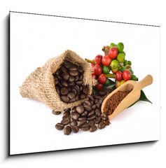 Obraz   coffee beans and red ripe coffee on white background., 100 x 70 cm