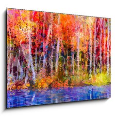 Obraz 1D - 100 x 70 cm F_E129052938 - Oil painting colorful autumn trees. Semi abstract image of forest, aspen trees with yellow