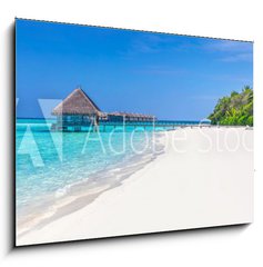 Obraz 1D - 100 x 70 cm F_E133424507 - Panorama of wide sandy beach on a tropical island in Maldives - Panorama irok psen ple na tropickm ostrov na Maledivch