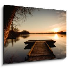Sklenn obraz 1D - 100 x 70 cm F_E13378317 - The bridge to the lake under the sunset - Most pes jezero pod zpadem slunce