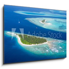Sklenn obraz 1D - 100 x 70 cm F_E137181122 - Small tropical island in Maldives atoll - Mal tropick ostrov na Maledivskm atolu