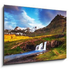 Sklenn obraz 1D - 100 x 70 cm F_E141472672 - The beautiful landscape of mountains and rivers in Iceland. - Krsn krajina hor a ek na Islandu.