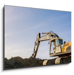 Obraz 1D - 100 x 70 cm F_E141909413 - Bagger im abendlichen Sonnenschein,Gegenlicht - Banner - Bagger im abendlichen Sonnenschein, Gegenlicht