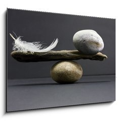 Obraz 1D - 100 x 70 cm F_E14789784 - feather and stone balance - pov a kamenn rovnovha