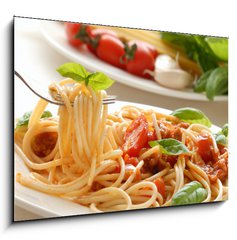 Obraz 1D - 100 x 70 cm F_E16290193 - Fork with pasta and basil