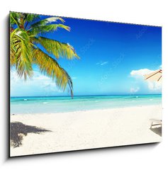 Sklenn obraz 1D - 100 x 70 cm F_E166899372 - Sonnenliegen am Strand