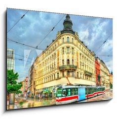 Obraz 1D - 100 x 70 cm F_E171777679 - City tram in the old town of Brno, Czech Republic