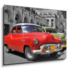 Obraz 1D - 100 x 70 cm F_E17211869 - Colorful Havana cars panorama - Barevn vozy Havana panorama