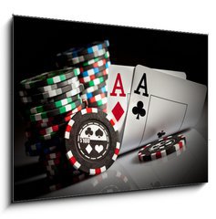 Sklenn obraz 1D - 100 x 70 cm F_E18213077 - gambling chips and aces - hazardn etony a esa