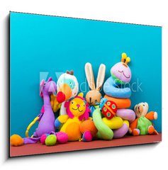 Sklenn obraz 1D - 100 x 70 cm F_E182423566 - Set of colorful Kids toys frame. Copy space for text - Sada rmeku barevnch dtskch hraek. Koprovat prostor pro text