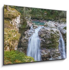 Obraz 1D - 100 x 70 cm F_E194541541 - Double Waterfalls in Mountain Forest - Dvojit vodopdy v horskm lese