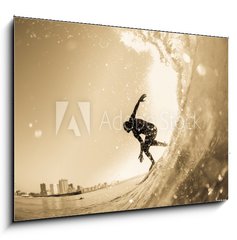 Obraz 1D - 100 x 70 cm F_E194947698 - Surfing Surfer Wave Closeup Silhouette Vintage - Surfovn Surfa Vlna Detailn Silueta Vintage