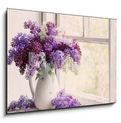 Obraz 1D - 100 x 70 cm F_E200078828 - lilac in jug on old windowsill background