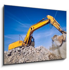 Sklenn obraz 1D - 100 x 70 cm F_E202023771 - excavator loader machine at construction site - rypadlo naklada na staveniti