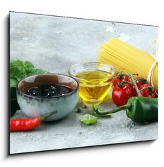 Sklenn obraz 1D - 100 x 70 cm F_E205580599 - Italian food background with different types of pasta, health or vegetarian concept.