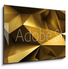 Sklenn obraz 1D - 100 x 70 cm F_E224714765 - 3d render, abstract gold crystal background, faceted texture, macro panorama, wide panoramic polygonal wallpaper