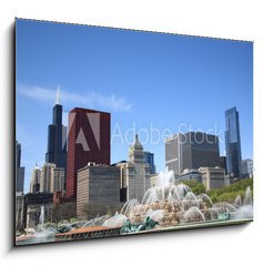 Sklenn obraz 1D - 100 x 70 cm F_E22647001 - Chicago Skyline and Fountain