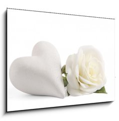 Sklenn obraz 1D - 100 x 70 cm F_E23183533 - White rose with heart - Bl re se srdcem