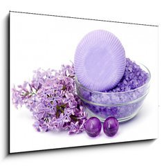 Sklenn obraz 1D - 100 x 70 cm F_E23482774 - spa products and lilac flowers