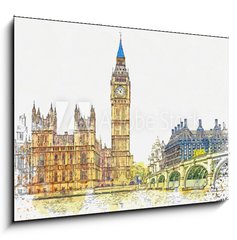 Obraz 1D - 100 x 70 cm F_E250660877 - Watercolor sketch or illustration of a beautiful view of the Big Ben and the Houses of Parliament in London in the UK