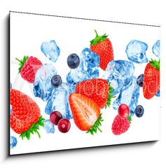 Sklenn obraz 1D - 100 x 70 cm F_E260822852 - Flying pieces of crushed ice and wild berries isolated on white background with clipping path