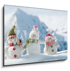 Obraz   Happy snowmans in mountain, 100 x 70 cm