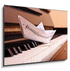 Sklenn obraz 1D - 100 x 70 cm F_E26458857 - The piano and paper toy-ship